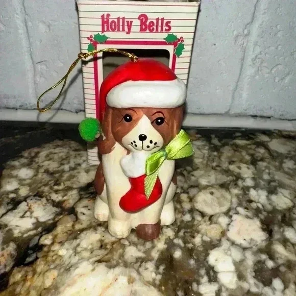 VINTAGE 1986 Holly Bells Dog Christmas Ornament - Picture 5 of 15